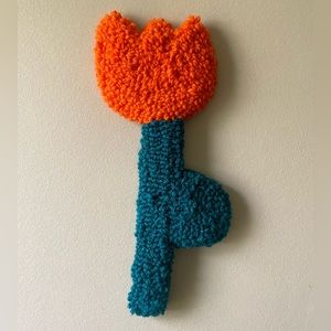 Handcrafted Punch Needle Tufted Wall Art Flower: Orange Tulip | Wool/Acrylic